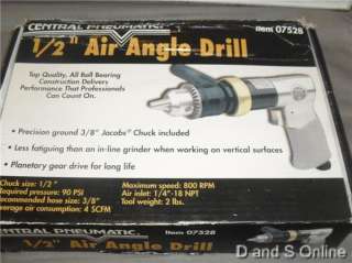 CENTRAL PNEUMATIC 1/2 AIR ANGLE DRILL NEW 07528 792363075282  
