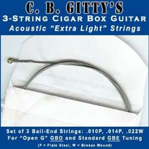  Acoustic Extra Light 3 String Cigar Box Guitar Strings 