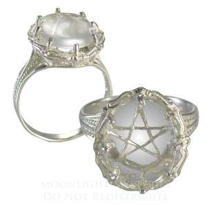  SS Sterling Silver Quartz Gemstone Pentacle Ring Sz 4 15 Wicca Pagan