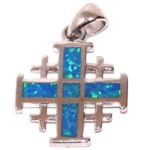 Silver Jerusalem Cross with Opal stones (1.7 cm or 0.67 without loop 