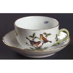  Herend Rothschild Bird (Ro) Flat Cup & Saucer Set, Fine 