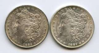 1885 O & 1887 MORGAN $1 One Dollar SILVER Coins   Better Grade 