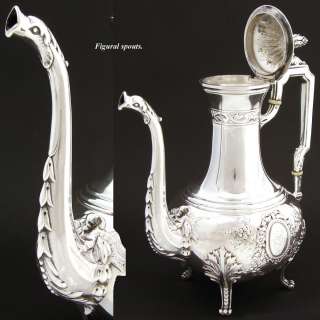   Antique French Sterling Silver Tea Pot & Coffee Pot, Figural Spouts