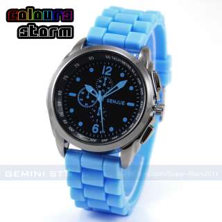   Senjue Blue Silicone Band Unisex Sport Quartz Jelly Wrist Watch  