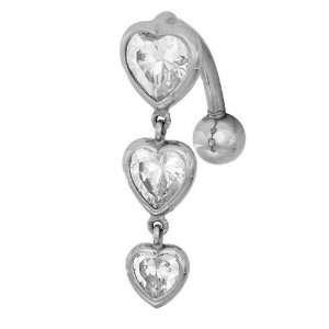   Heart CZ Gem Solitaires 14K White Gold Reverse Belly Ring: Jewelry