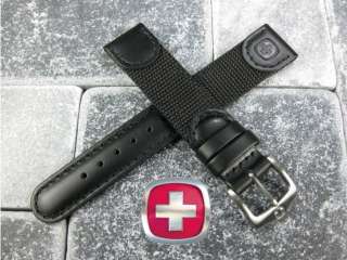 19mm WENGER SWISS ARMY Leather Nylon Strap Band Black  
