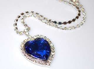 HEART OF THE OCEAN BLUE CRYSTAL TITANIC NECKLACE! FAST SHIPPING WORLD 