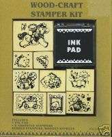 ASSORTED WOOD CRAFT STAMPER KIT ~ BEARS ~ INK PAD  