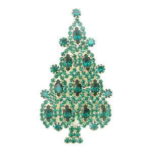 Vogue Green Christmas Tree Brooch Pin Austrian Rhinestone Crystal 