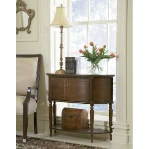 Powell Entryway Console Sofa Table with Bowed Front in Warm Cherry 