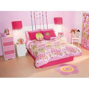  Cherry Pink Flowers Comforter Bedding Set Twin 7 Pcs: Home 