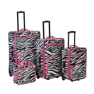Rockland Fashion Expandable 4 Piece Luggage Set   Pink Zebra  