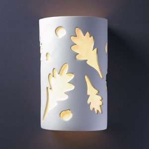 Top and Bottom Large Oak Leaves Wall Sconce Finish Gloss White, Shade 