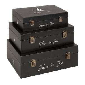   Three Fleur De Lis Wood Leatherette Decorative Boxes
