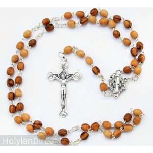  4mm Olive Wood Oval Beads Rosary with Jerusalem Cross 